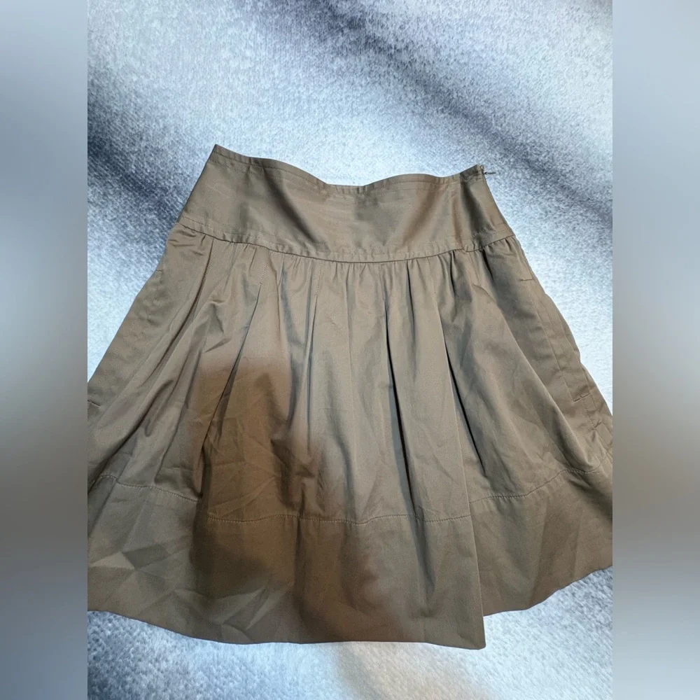 BCBGMaxazria‎ Brown Taupe Flare A-Line Pocket Sheen Luxe Casual Safari Skirt 4 S
